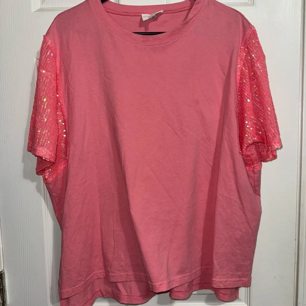 Pink Sequin Short Sleeve Women's Top by Fantastic Fawn - Picture 3 of 5